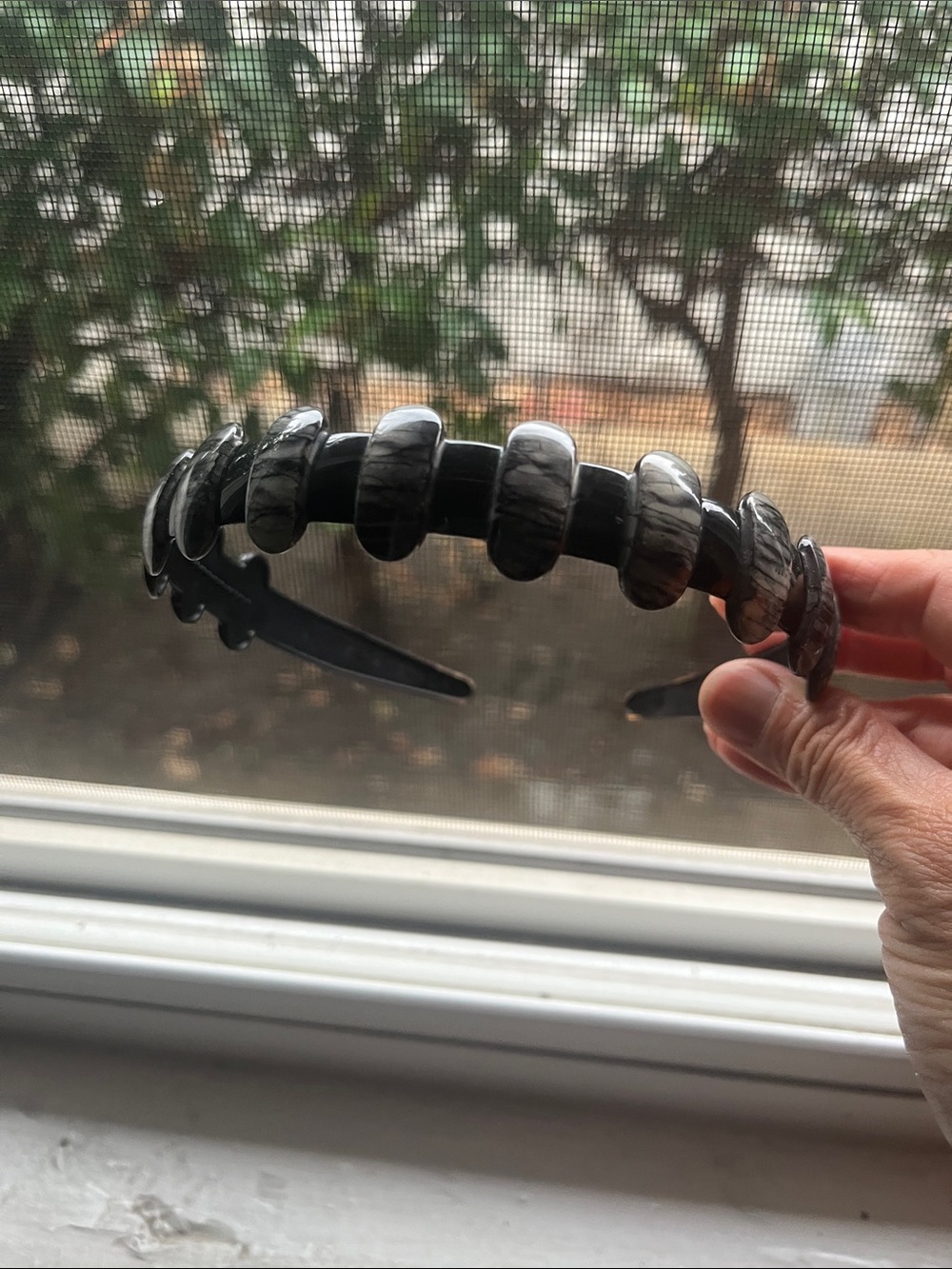 Camila Paris Marbled Black Resin Hairband. Made in France